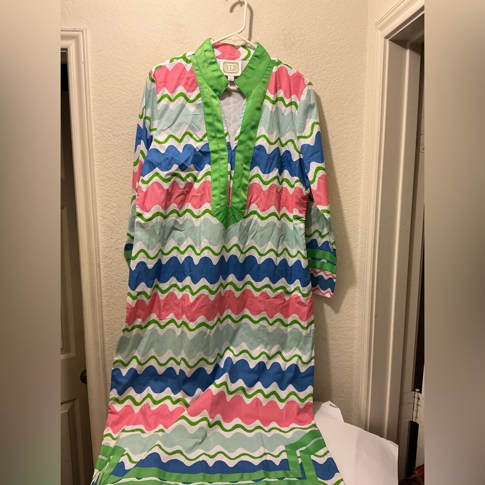 Sail to Sable women Pink, Blue & Green Wavy Stripe Tunic XL